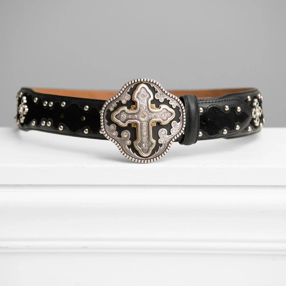 Justin Western Cross Studded Belt Rhinestone Buckle 32